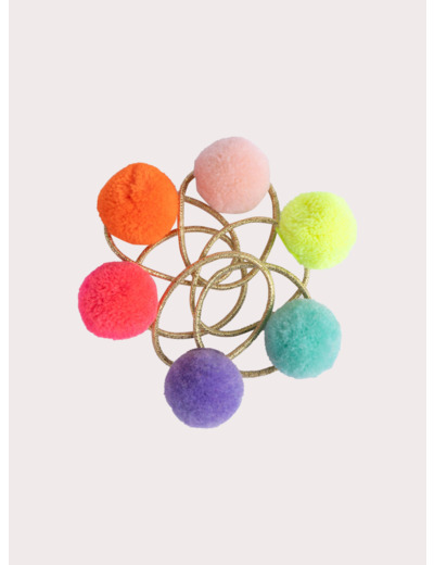 Lot de 6 élastiques à pompons multicolores pour fille