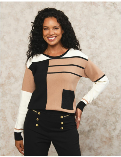 Pull fantaisie noir beige