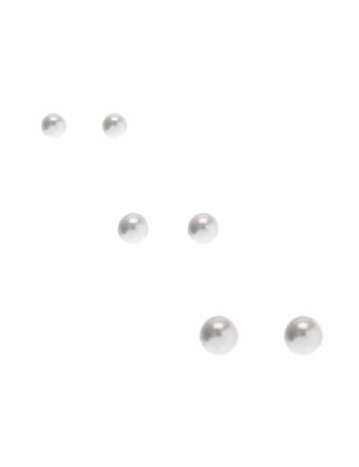 Clous d'oreilles perles d'imitation blanches de tailles graduelles - Lot de 3