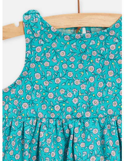 Robe fleurie bleu turquoise pour bébé fille