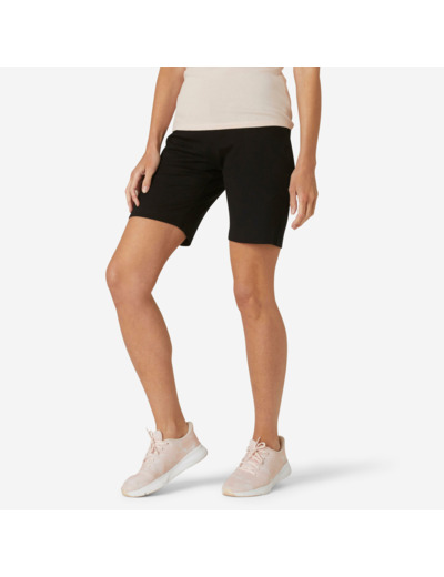 Short droit Fitness Femme avec poches - 500 Noir