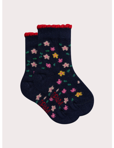 Chaussettes marine fleuries pour bébé fille