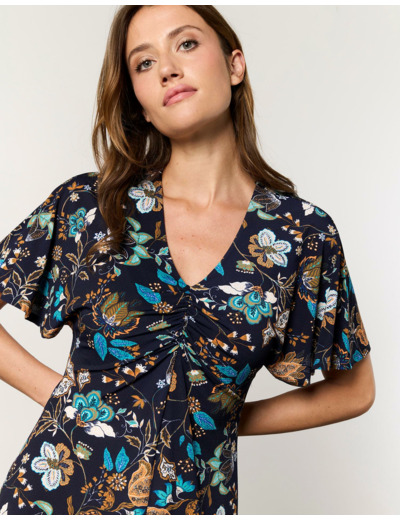 Robe midi imprimé à fleurs MARINE