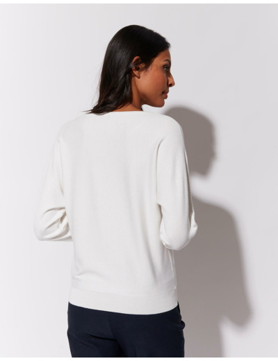 Pull fin uni décoré BLANC Femme