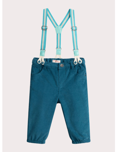 Pantalon turquoise foncé à bretelles pour bébé garçon