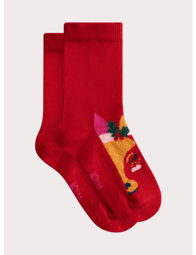 Chaussettes rouge animation biche pour fille