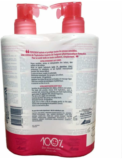 Topicrem - Ultra Hydratant Lait Corps - Crème Hydratante pour Peaux Sensibles - 2x500ml