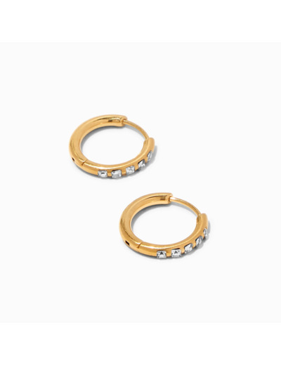 Boucles d’oreilles huggies avec strass 10 mm en titane couleur dorée - Collection C Luxe