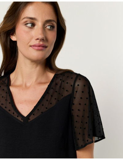 Blouse manches courtes unie NOIR Femme