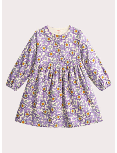 Robe en velours côtelé imprimé violet fleuri pour fille