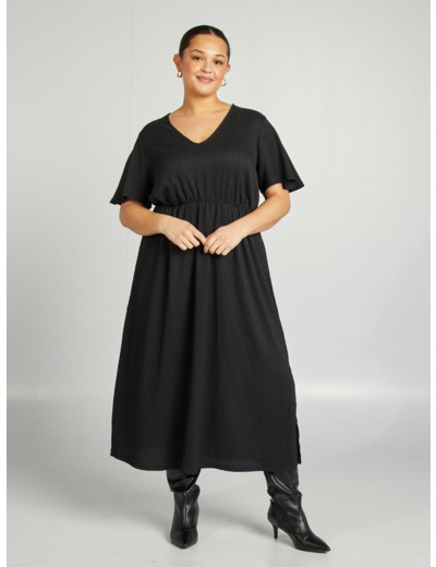 Robe longue tissu texturé - noir