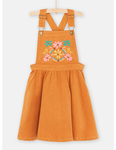 Robe salopette caramel brodée pour fille