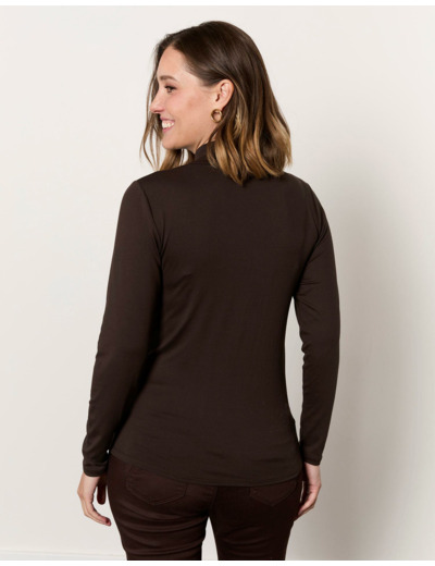 Sous-pull manches longues uni MARRON Femme