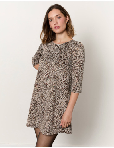 Robe courte imprimé léopard CAMEL