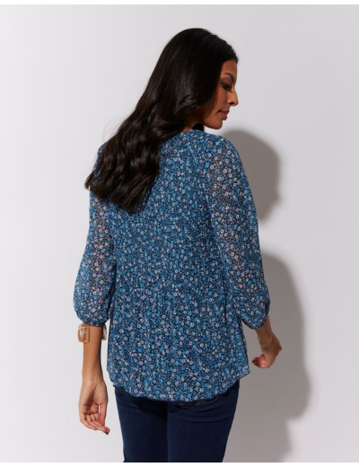 Blouse manches 3/4 imprimé à fleurs BLEU Femme