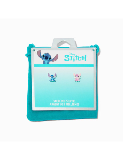 Clous d'oreilles couleur argentée Disney Stitch et Angel