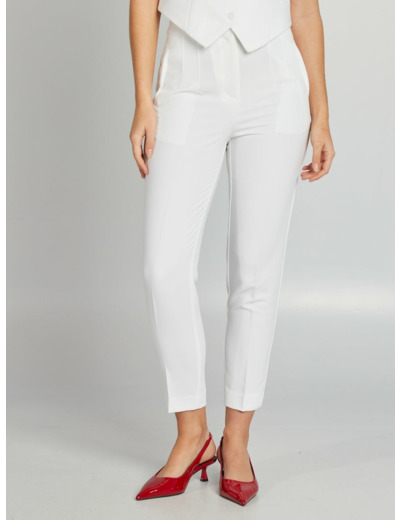 Pantalon droit taille haute - blanc