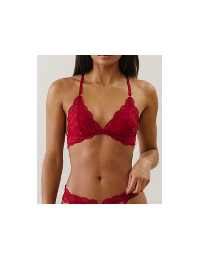 Soutien-gorge triangle push-up en dentelle rouge