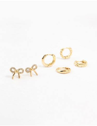 Gold Plated Bow & Hoop Earrings 3-Pack