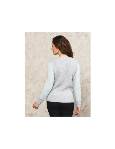 Pull V bleu et gris