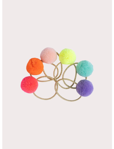 Lot de 6 élastiques à pompons multicolores pour fille