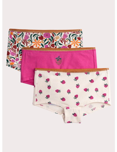 Lot de 3 shorty à motif fraise pour fille