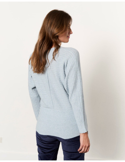 Pull épais court uni BLEU Femme