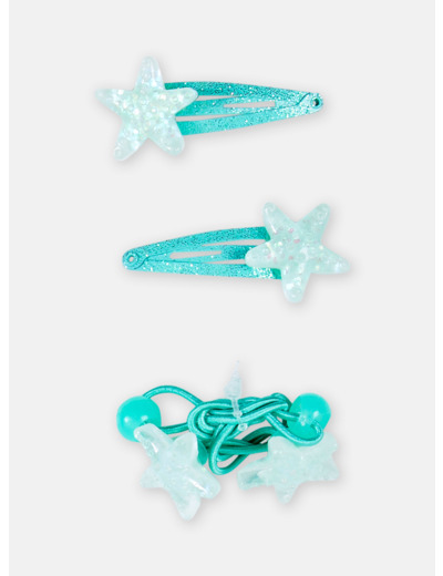 Lot de 2 barrettes clips et un élastique pour fille