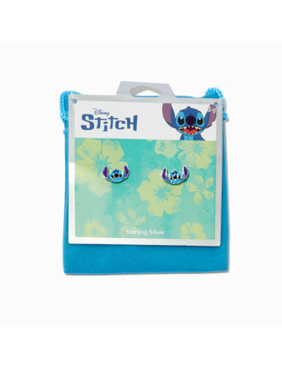 Clous d'oreilles émaillés Disney Stitch couleur argentée