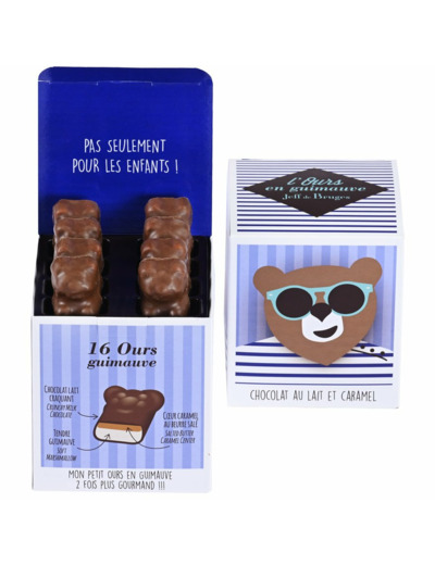 Boite 16 ours en guimauve chocolat au lait et caramel