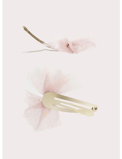 Lot d'élastiques et barrettes en tulle rose pour fille