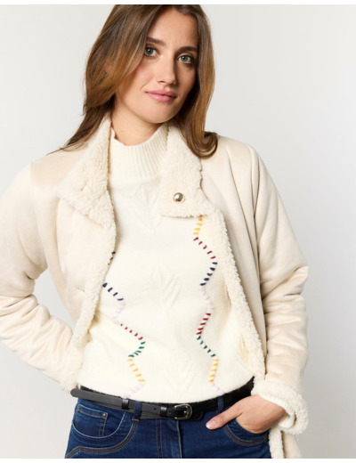 Manteau court uni ECRU Femme