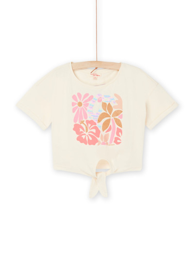 T-shirt écru foncé à motifs fleuris et perroquet