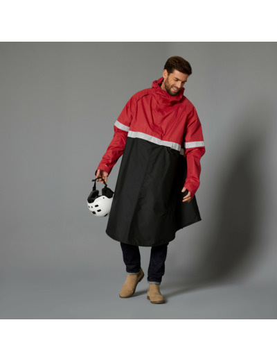 PONCHO PLUIE VISIBILITE NUIT VELO VILLE 540 NOIR ROUGE