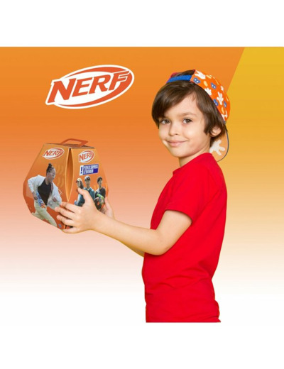 Boite Surprise Nerf avec un blaster, des fléchettes, stickers et poster