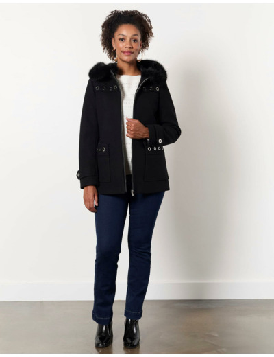 Manteau court uni NOIR Femme