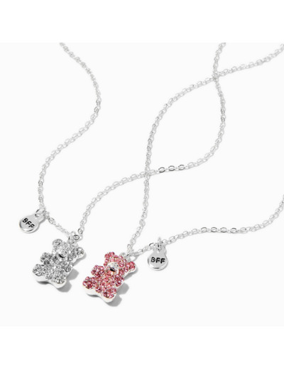 Colliers à pendentif ours en strass best friends - Lot de 2