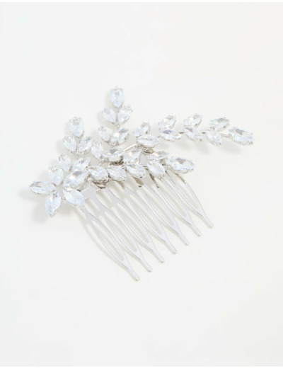 Silver Diamante Flower & Leaf Hair Comb