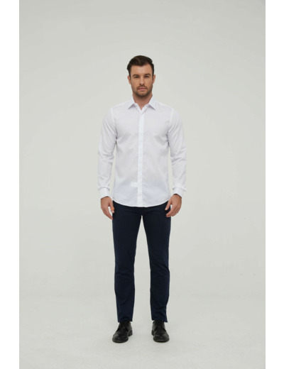 Chemise blanche à poignets mousquetaires en slim fit