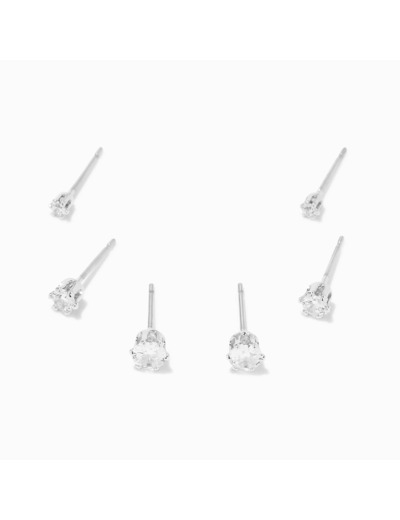 Clous d’oreilles ronds ornés en zircon cubique d’imitation couleur argentée - 2 mm, 3 mm, 4 mm