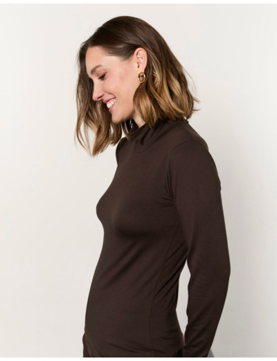 Sous-pull manches longues uni MARRON Femme