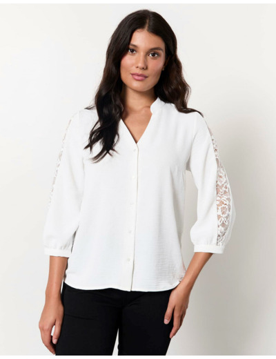 Blouse manches 3/4 unie BLANC Femme