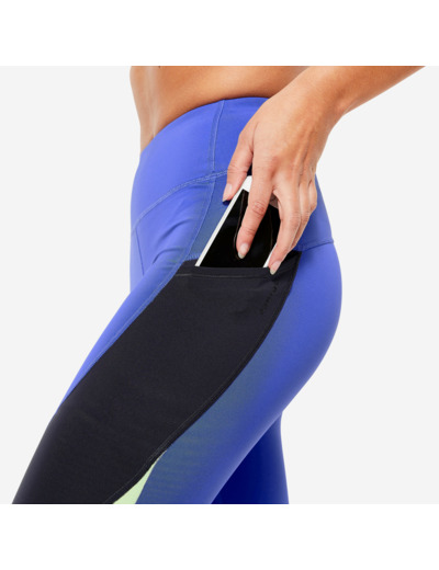 Legging taille haute fitness cardio femme imprimé - Bleu