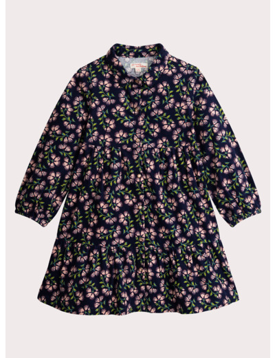 Robe marine en velours cotelé imprimé fleuri pour fille