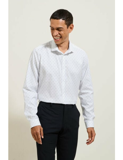 Chemise sans repassage en coton imprimée - Blanc