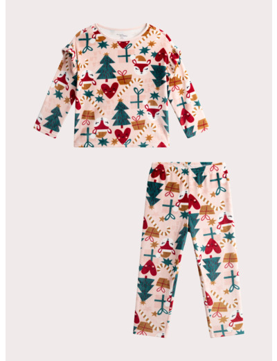 Pyjama en velours thème Noël pour fille