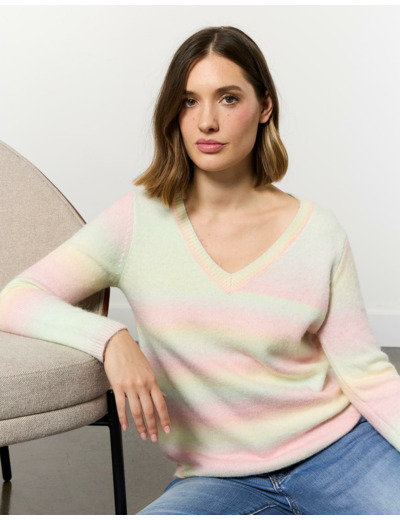 Pull épais contenant de la laine coloris dégradés ROSE Femme