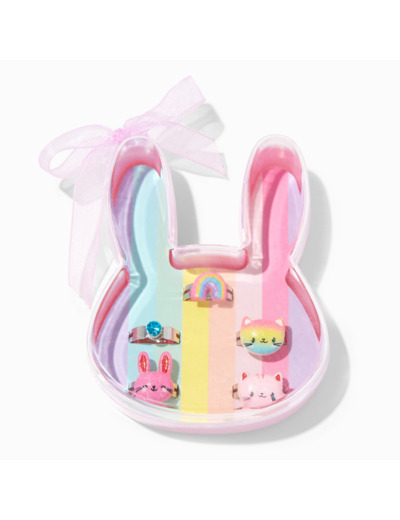 Bagues dans un coffret lapin couleur argentée Claire's Club - Lot de 5