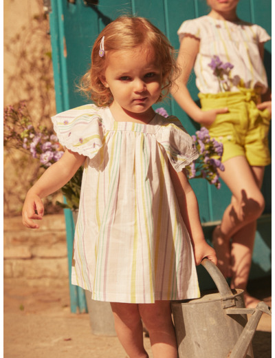 Ensemble robe et bloomer écru à imprimé à rayures en popeline