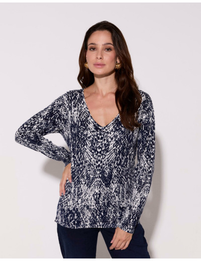 Pull fin Imprimé python BLEU Femme